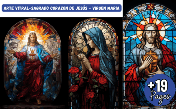 Arte Vitral Jesús Virgen María Graphics & Illustrations