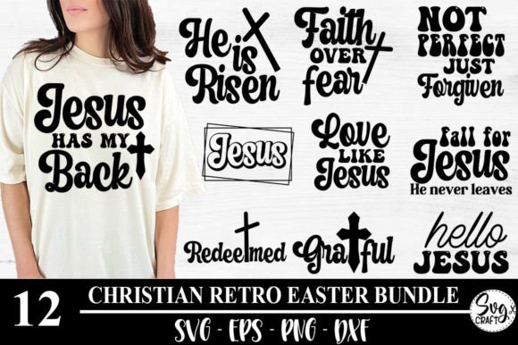 Christian Retro Easter Jesus SVG Bundle: Graphics for Crafts & Digital Selling