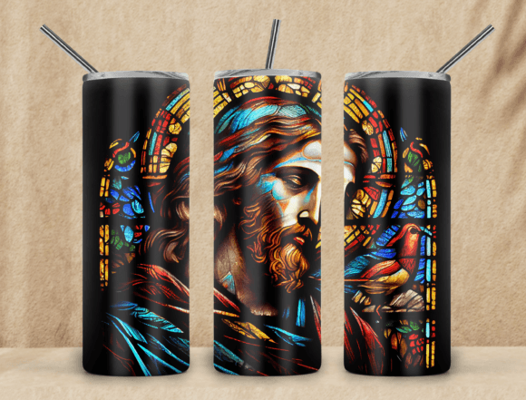 Stained Glass Jesus 20oz Tumbler PNG: A Faith-Inspired Graphic for Branding and Tumbler Wraps